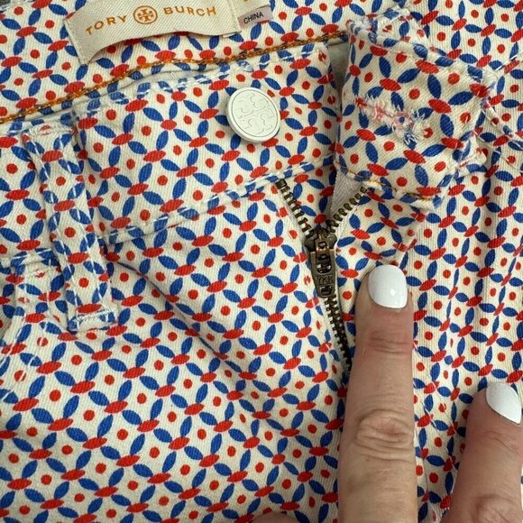 Tory Burch Womens Regan Cropped Straight Leg Jeans Geometric Cream Size 27 Women - Picture 6 of 15